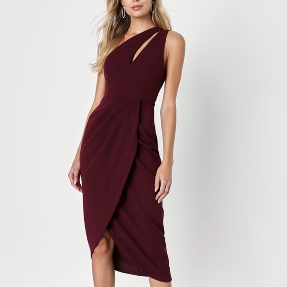 Lulus So Flirty Burgundy One-Shoulder Cutout Asymmetrical Dress - Picture 1 of 4